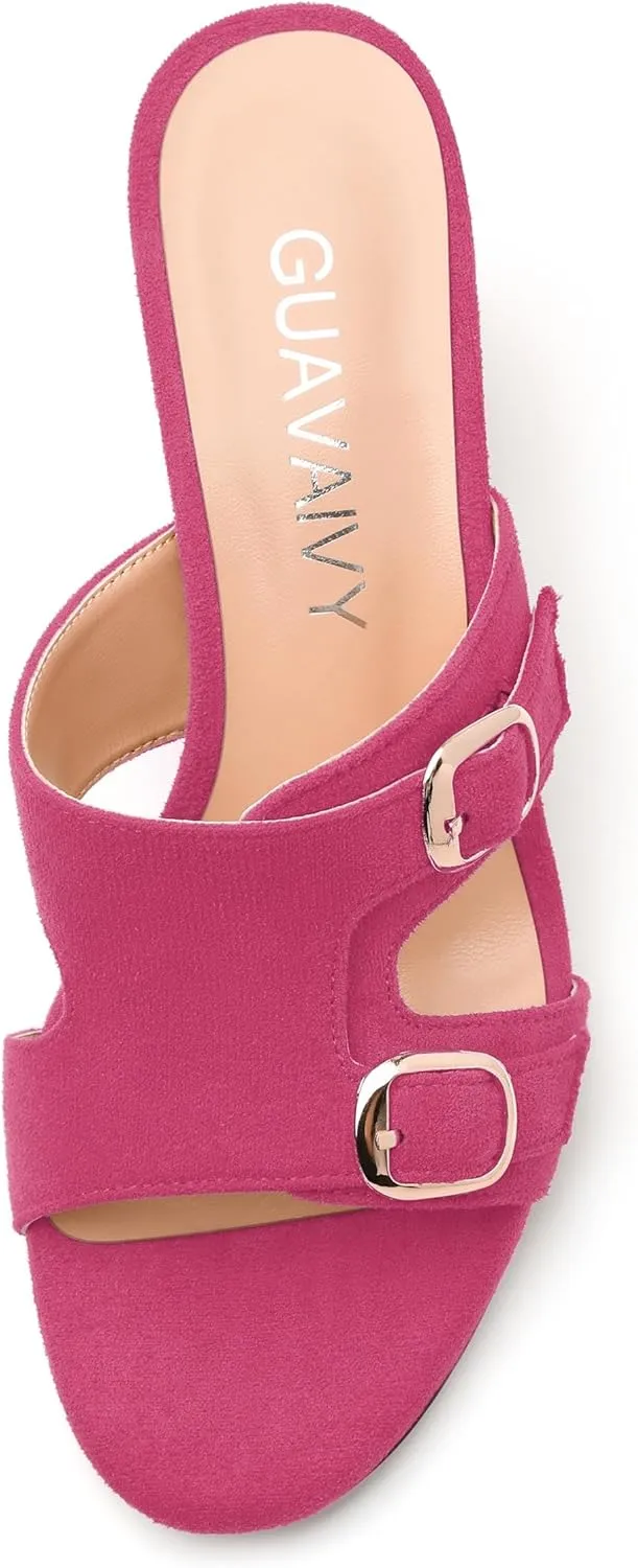 Women's Sandals, Round Toe Mid Chunky Heels, Fashion Buckle Heeled Sandal for Women 2.5 Inch