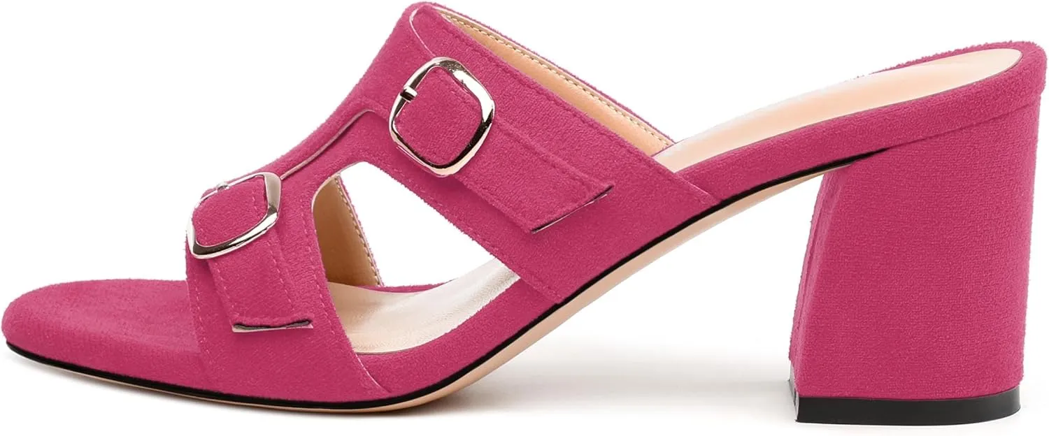 Women's Sandals, Round Toe Mid Chunky Heels, Fashion Buckle Heeled Sandal for Women 2.5 Inch