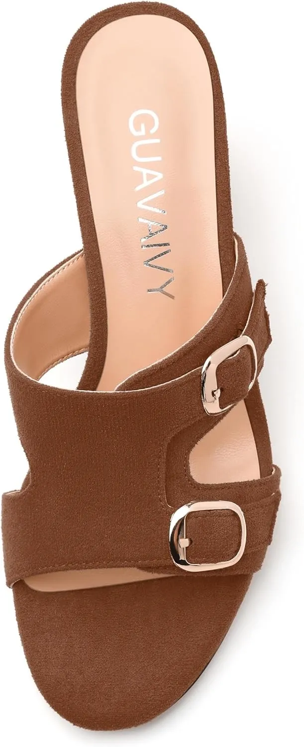 Women's Sandals, Round Toe Mid Chunky Heels, Fashion Buckle Heeled Sandal for Women 2.5 Inch