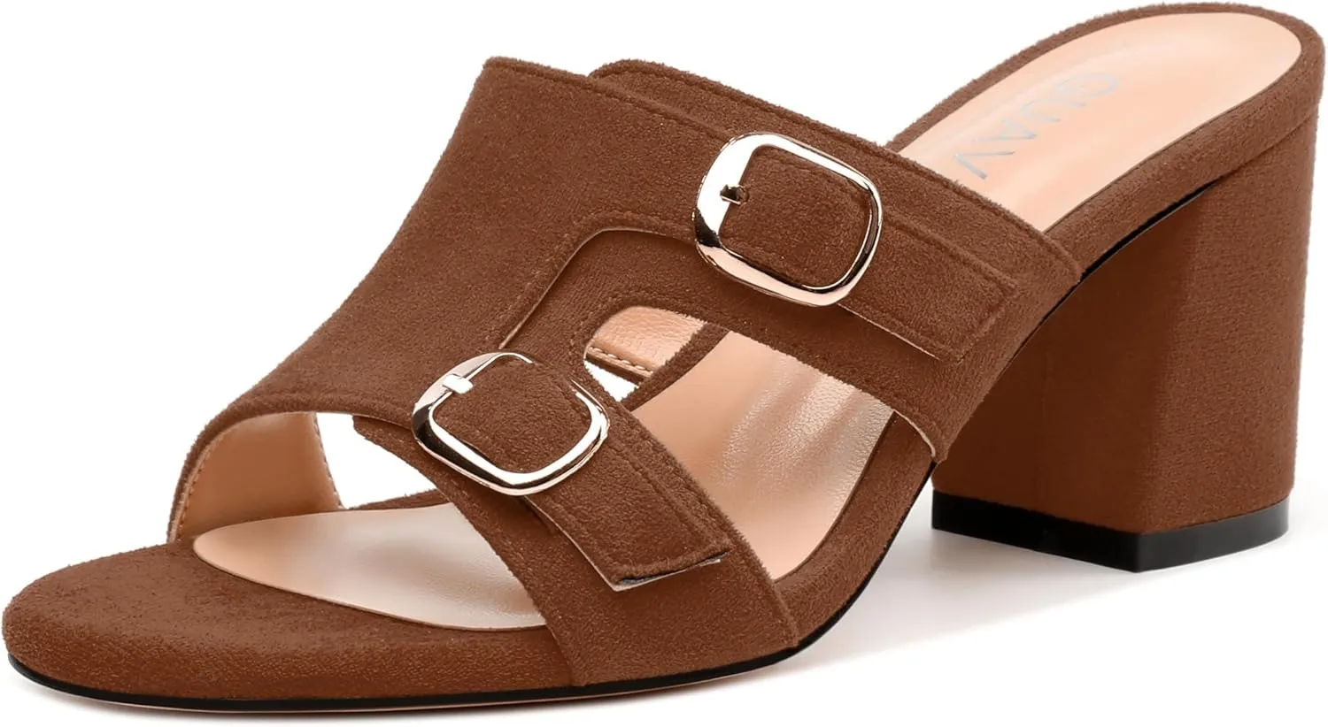 Women's Sandals, Round Toe Mid Chunky Heels, Fashion Buckle Heeled Sandal for Women 2.5 Inch