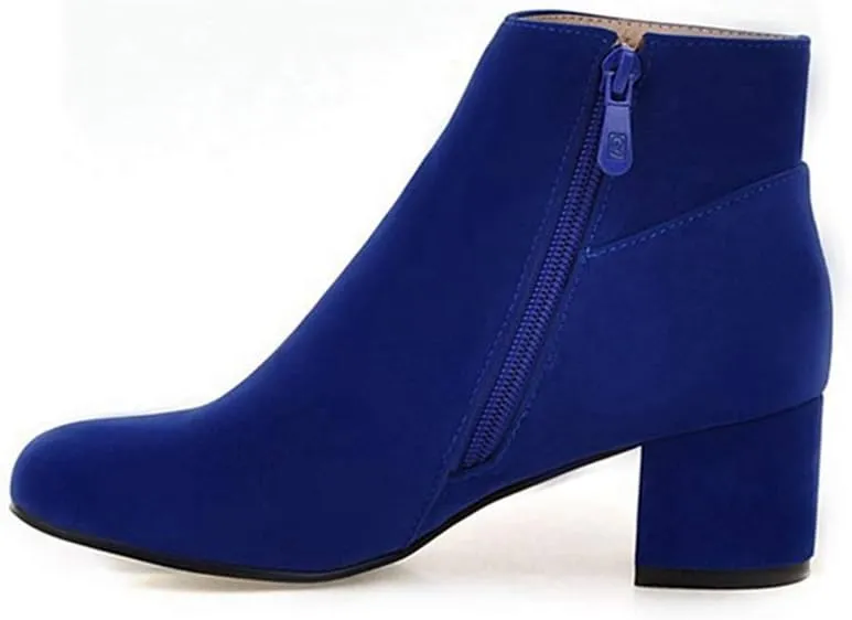 Women's Vegan Suede Dress Ankle Boots Round Toe Zipper Comfy Block Low Heel Booties Dressy Short Boot