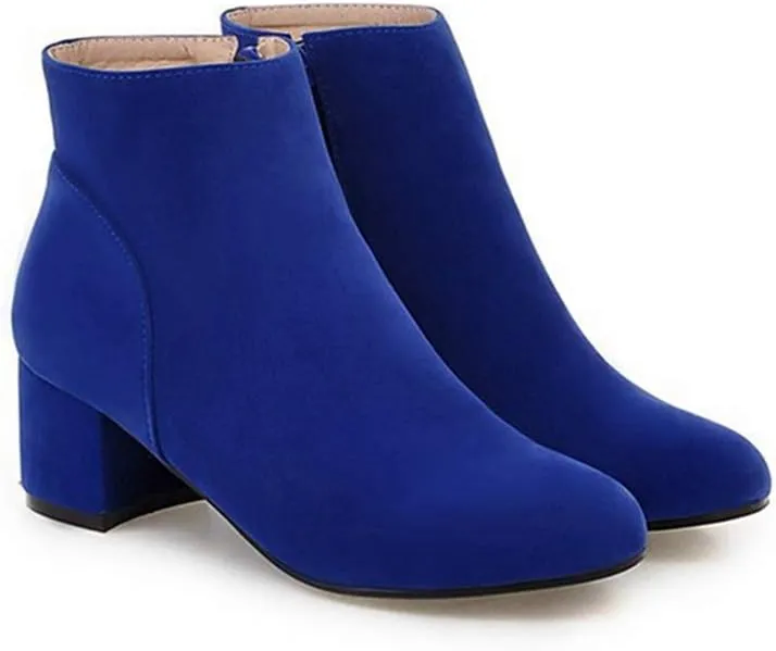 Women's Vegan Suede Dress Ankle Boots Round Toe Zipper Comfy Block Low Heel Booties Dressy Short Boot