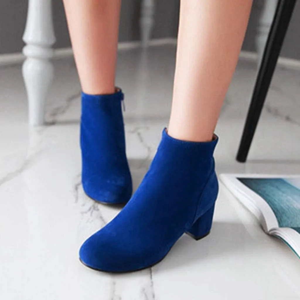 Women's Vegan Suede Dress Ankle Boots Round Toe Zipper Comfy Block Low Heel Booties Dressy Short Boot