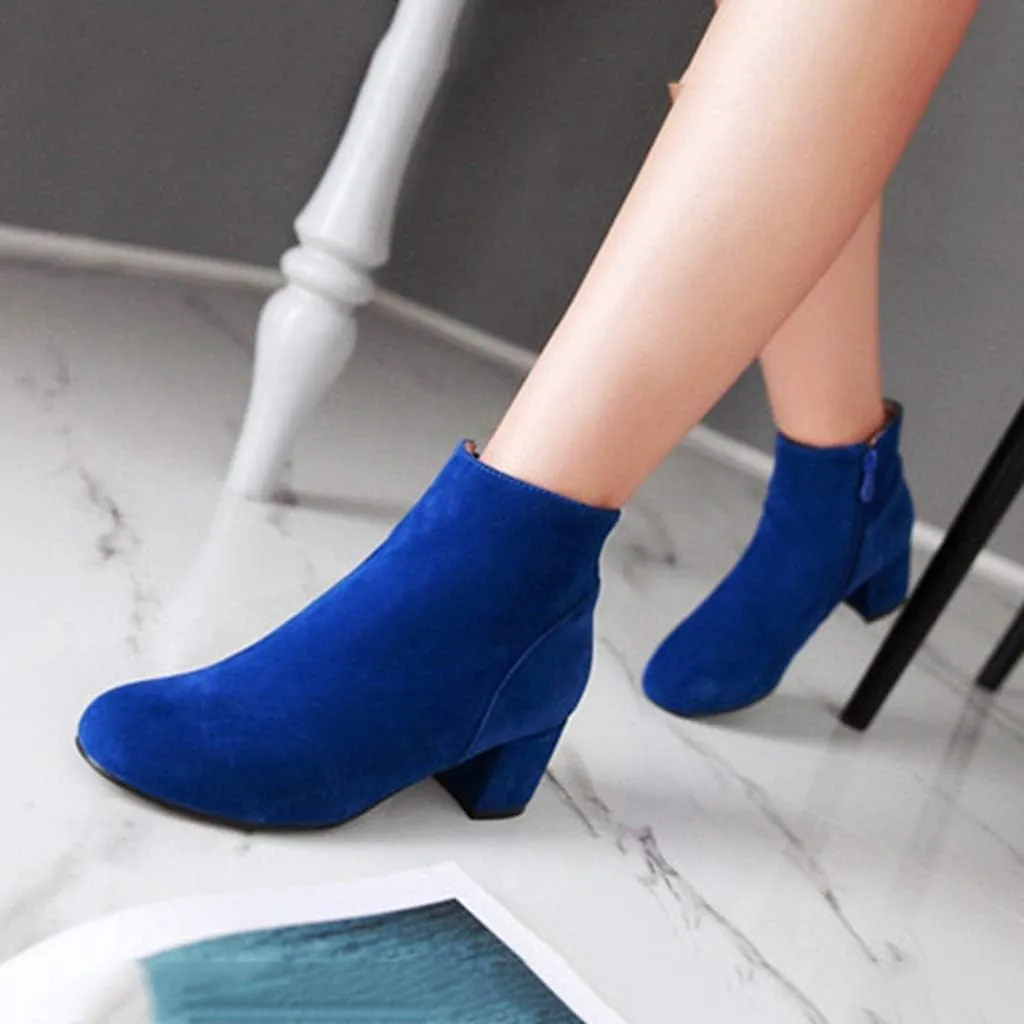 Women's Vegan Suede Dress Ankle Boots Round Toe Zipper Comfy Block Low Heel Booties Dressy Short Boot