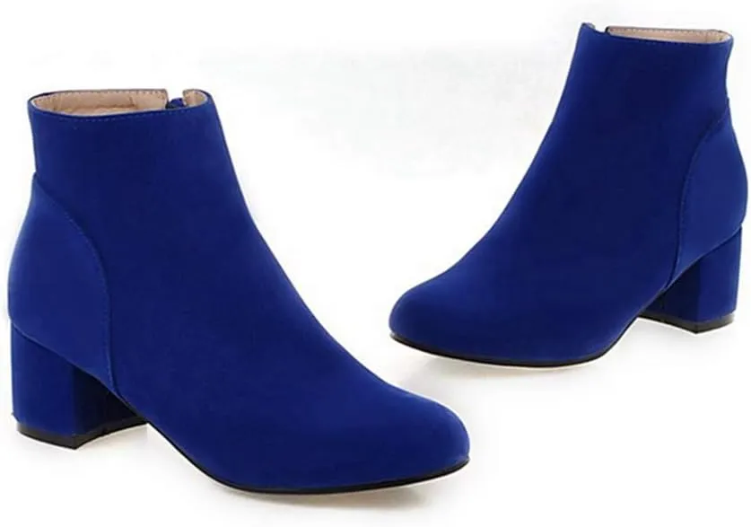Women's Vegan Suede Dress Ankle Boots Round Toe Zipper Comfy Block Low Heel Booties Dressy Short Boot