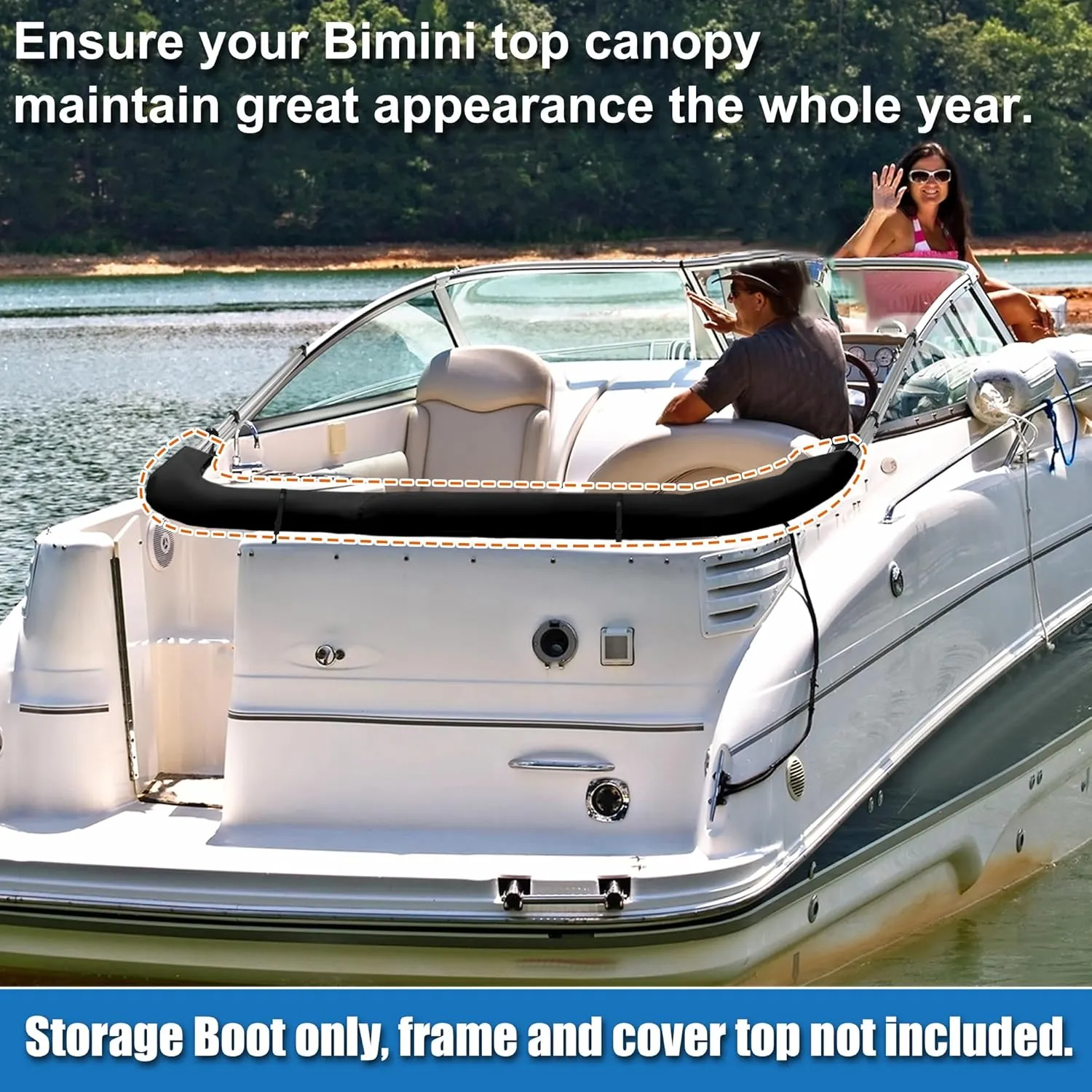 X AUTOHAUX Square Frame Bimini Top Storage Boot Cover with 2 Fixed Straps Waterproof Boat Bimini Storage Bag 600D Polyester Canvas Sun Resist Universal for 3 Bow 4 Bow 1 Set