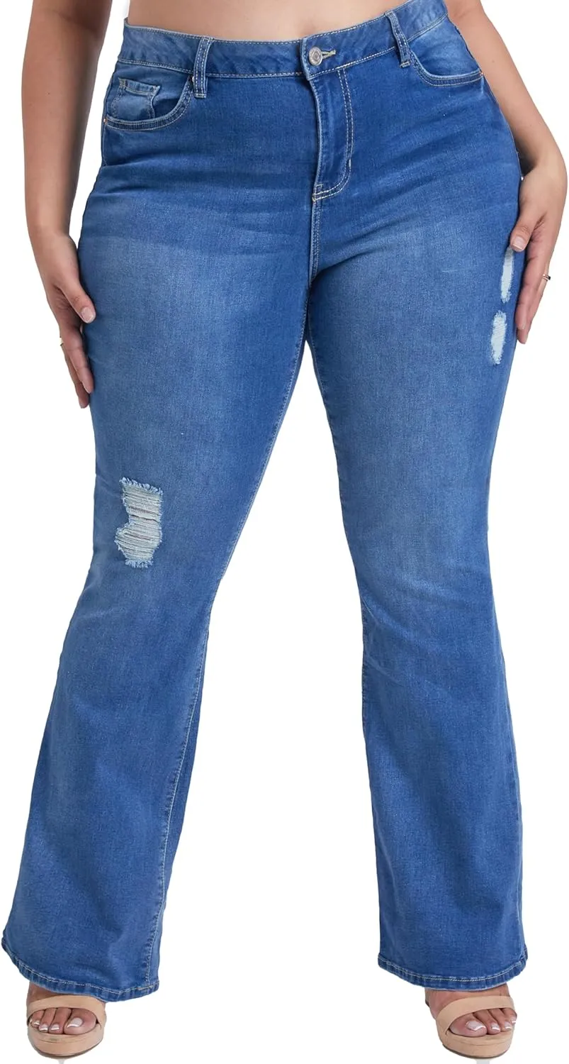 YMI Women's Junior Plus Size Basic Flare Jean