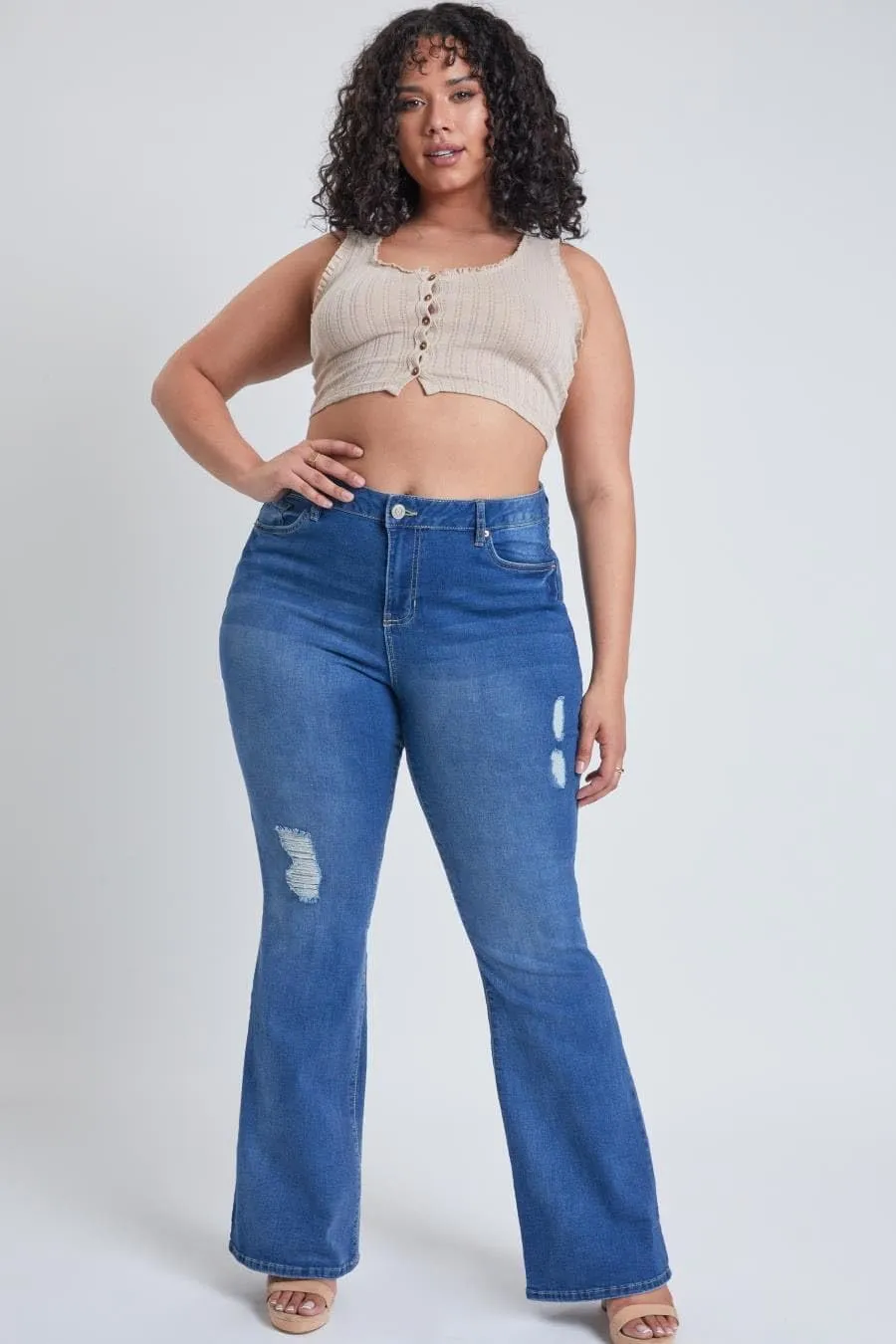 YMI Women's Junior Plus Size Basic Flare Jean